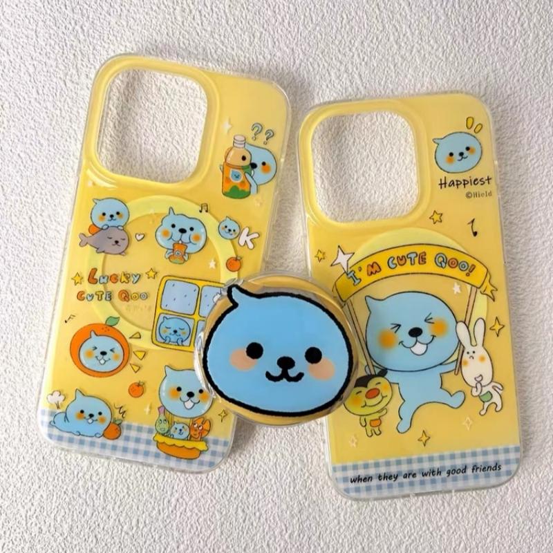 夏日趣味卡通橙汁酷儿磁吸支架适用苹果16手机壳iPhone15少女款13/12防摔11PROMAX全包S/XR硅胶7/8软套14PLUS