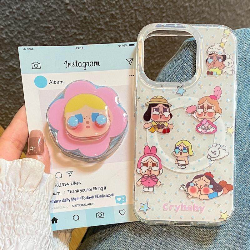 蓝色波点旋转婴儿哭娃磁吸支架适用苹果16手机壳iPhone15少女款13/12防摔11PROMAX全包S/XR新品7/8软套14PLUS,3C数码配件,手机保护套/壳,淘宝优惠券,粉丝福利购,淘宝优惠卷