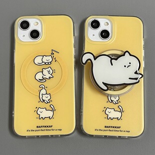 5pro橘黄色可爱慵懒猫咪A56 a57女款 磁吸支架适用oppoA3 4se手机壳findx7 K11x 93s软套8全包边 reno10
