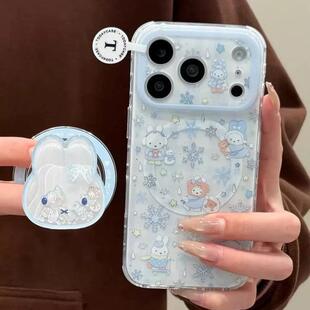 磁吸支架适用oppoA3/reno10/4se手机壳findx7/5pro浅蓝色雪花米菲兔可爱A56/32/a57女K11x/97/93s软套8国际版