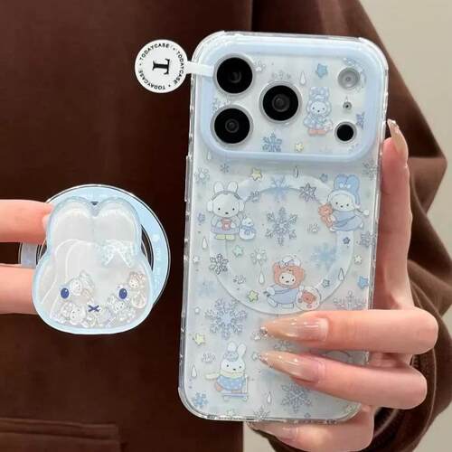 磁吸支架适用oppoA3/reno10/4se手机壳findx7/5pro浅蓝色雪花米菲兔可爱A56/32/a57女K11x/97/93s软套8国际版