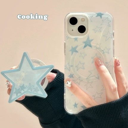 磁吸支架适用oppoA3/reno10/4se手机壳findx7/5pro满屏蓝星星摇摇乐创意A56/32/a57女款K11x/97/93s软套8全包