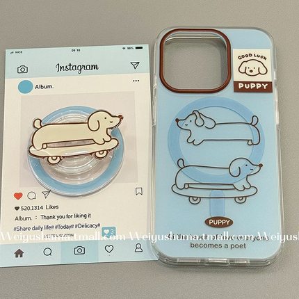 磁吸支架适用oppoA3/reno10/4se手机壳findx7/5pro蓝滑板车腊肠狗狗卡包A56/32/a57女K11x/97/93s软套8全包边