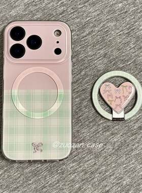 磁吸支架适用opporealmeGT5pro/neo9/6se手机壳V50/11/GT3女款8绿格纹蝴蝶结爱心折叠Q2/5i真我x7pro新23软z4