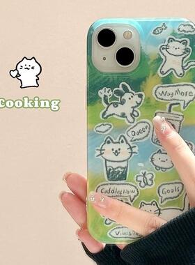 适用小米15/13U夏日小清新草地油画小猫狗K80+手机壳红米Turbo3国际版k70/60/note12t/civi4pro软套poco女50e