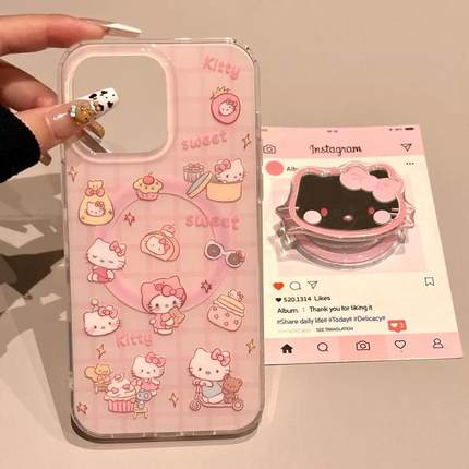 磁吸支架适用oppoA3/reno10/4se手机壳findx7/5pro卡通可爱化妆镜子猫咪A56/32/a57女K11x/97/93s软套8国际版