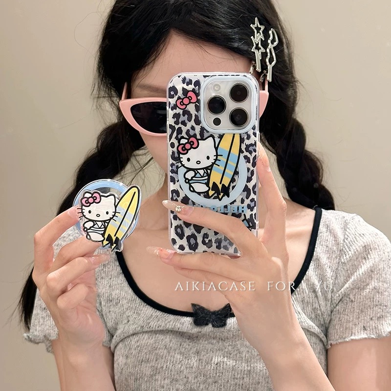 磁吸支架适用vivoX100/30/60/x70/y78手机壳X90辣妹豹纹冲浪KT猫y76s女款S18e/X200/15PRO新款Y33/mini软套潮