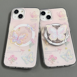 5pro高级感涂鸦渲染蝴蝶A56 a57女款 磁吸支架适用oppoA3 4se手机壳findx7 K11x 93s软套8全包边 reno10