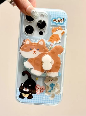 冰雾内置磁吸支架适用OnePlus一加13/ACE5手机壳1+NORDCE旋转12硬壳8全包PRO油画猫咪屁股7t/V新款9RT个性6女