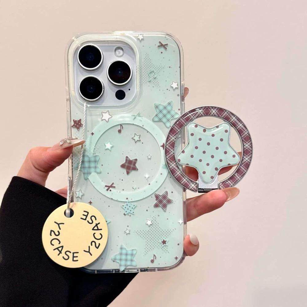 磁吸支架适用小米15/13U薄荷绿五角星折叠K80+手机壳红米Turbo3国际版k70/60/note12t/civi4pro软套poco女50e