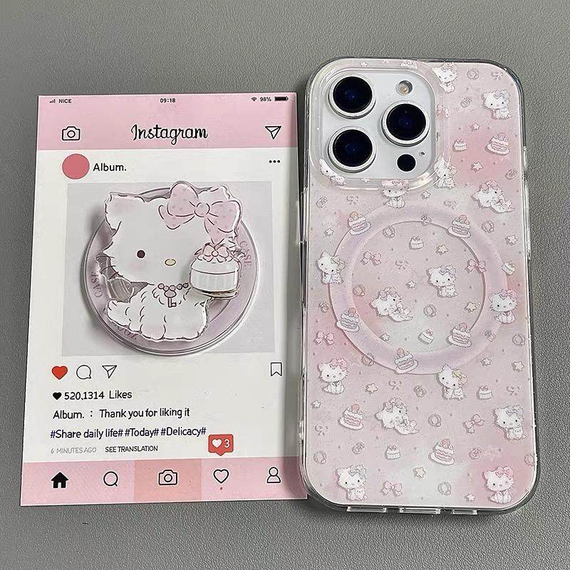 韩风粉色晕染蛋糕猫咪磁吸支架适用苹果16手机壳iPhone15少女款13/12防摔11PROMAX全包S/XR新品7/8软套14PLUS,3C数码配件,手机保护套/壳,淘宝优惠券,粉丝福利购,淘宝优惠卷