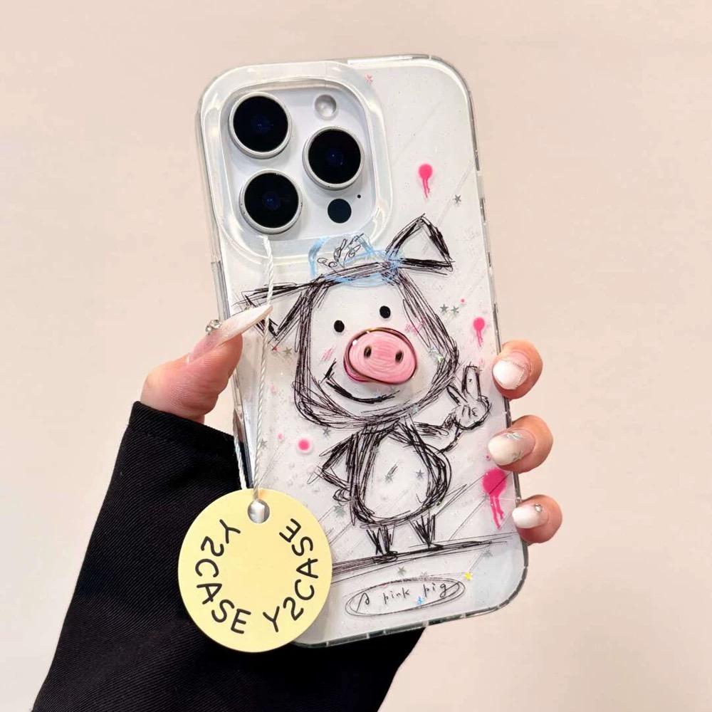 涂鸦素描小猪旋转公仔适用华为nova12/U/9立体可爱8SE硅胶MATE50/40e手机壳Pura70ultra软套防摔60畅享13女款