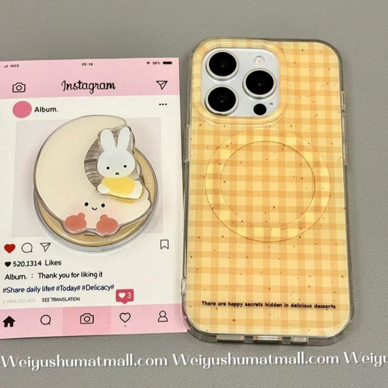 磁吸支架适用oppoA3/reno10/4se手机壳findx7/5pro简约黄格纹月亮米菲兔A56/32/a57女K11x/97/93s软套8国际版