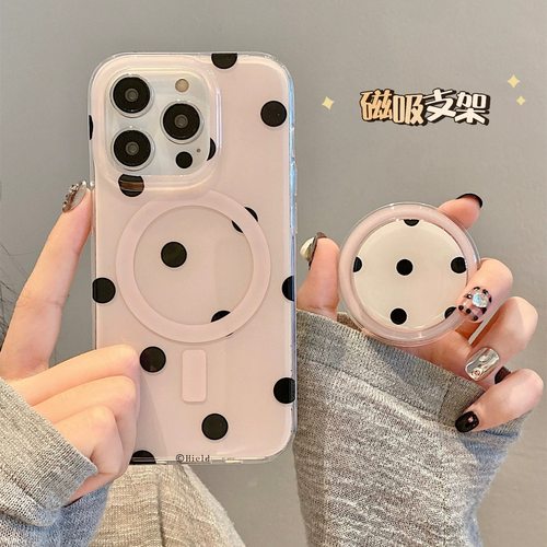 磁吸支架适用vivoX100/30/60/x70/y78手机壳X90日韩INS简约波点y76s女款S18e/X200/15PRO高级感Y33/mini软套