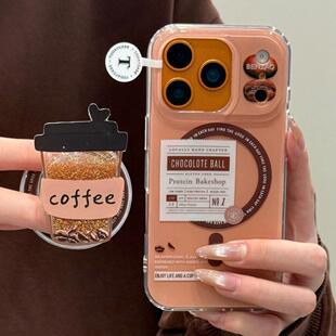 x70 mini软 磁吸支架适用vivoX100 15PRO国际版 Y33 X200 y78手机壳X90棕底英文标签流沙咖啡y76s女S18e