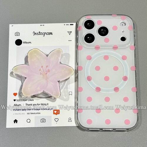磁吸支架适用oppoA3/reno10/4se手机壳findx7/5pro韩系粉色小波点百合花A56/32/a57女K11x/97/93s软套8国际版