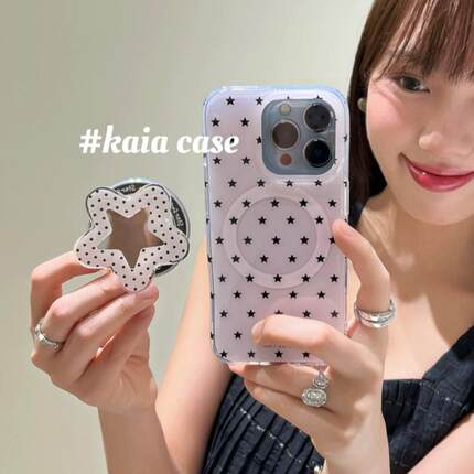 磁吸支架适用oppoA3/reno10/4se手机壳findx7/5pro满屏黑星星五角星补妆镜A56/32/a57女K11x/97/93s软套8国际