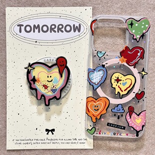 x70 y78手机壳X90日韩彩色涂鸦半透爱心y76s女S18e X200 磁吸支架适用vivoX100 mini个性 15PRO全包Y33