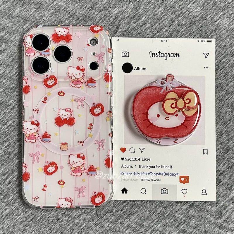 磁吸支架适用小米15/13U苹果条纹涂鸦KT猫K80+手机壳红米Turbo3国际版k70/60/note12t/civi4pro软套poco女50e