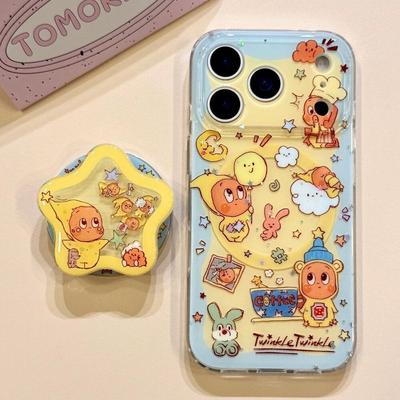 黄底云端气球星星小人磁吸支架适用苹果16手机壳iPhone15少女款13/12防摔11PROMAX全包S/XR新品7/8软套14PLUS