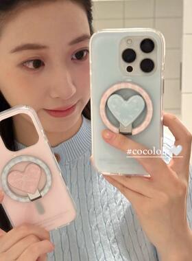 磁吸支架适用小米15/13U纯色简约爱心指环K80+手机壳红米Turbo3国际版k70/60/note12t/civi4pro软套poco女50e