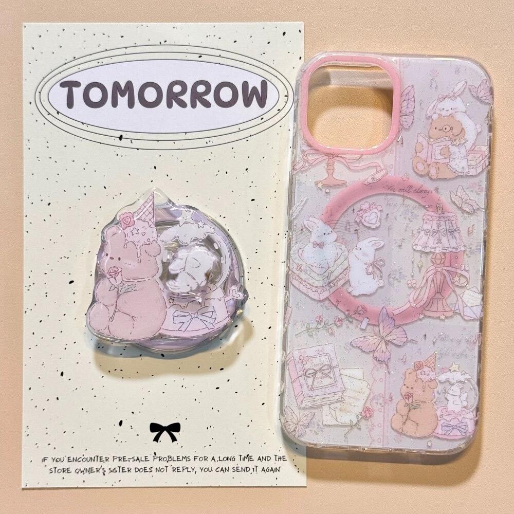 磁吸支架适用小米15/13U唯美花朵兔子小熊K80+手机壳红米Turbo3国际版k70/60/note12t/civi4pro软套poco女50e