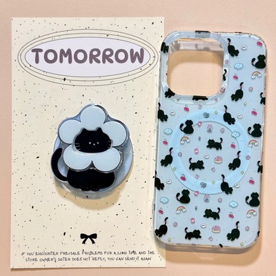 磁吸支架适用小米15/13U可爱云朵花小黑猫K80手机壳红米Turbo3新品k70/60ote12t/civi4pro软套40+女50e趣味