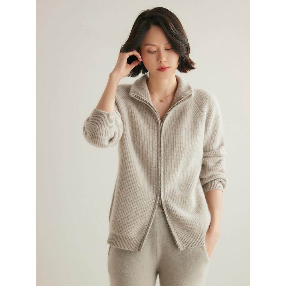 无可取代的气质外套！加厚保暖山羊绒针织开衫立领宽松双拉链外套