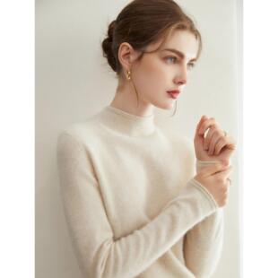 女半高领针织打底衫 100%纯山羊绒衫 毛衣 超细绒系列 无缝一线成衣