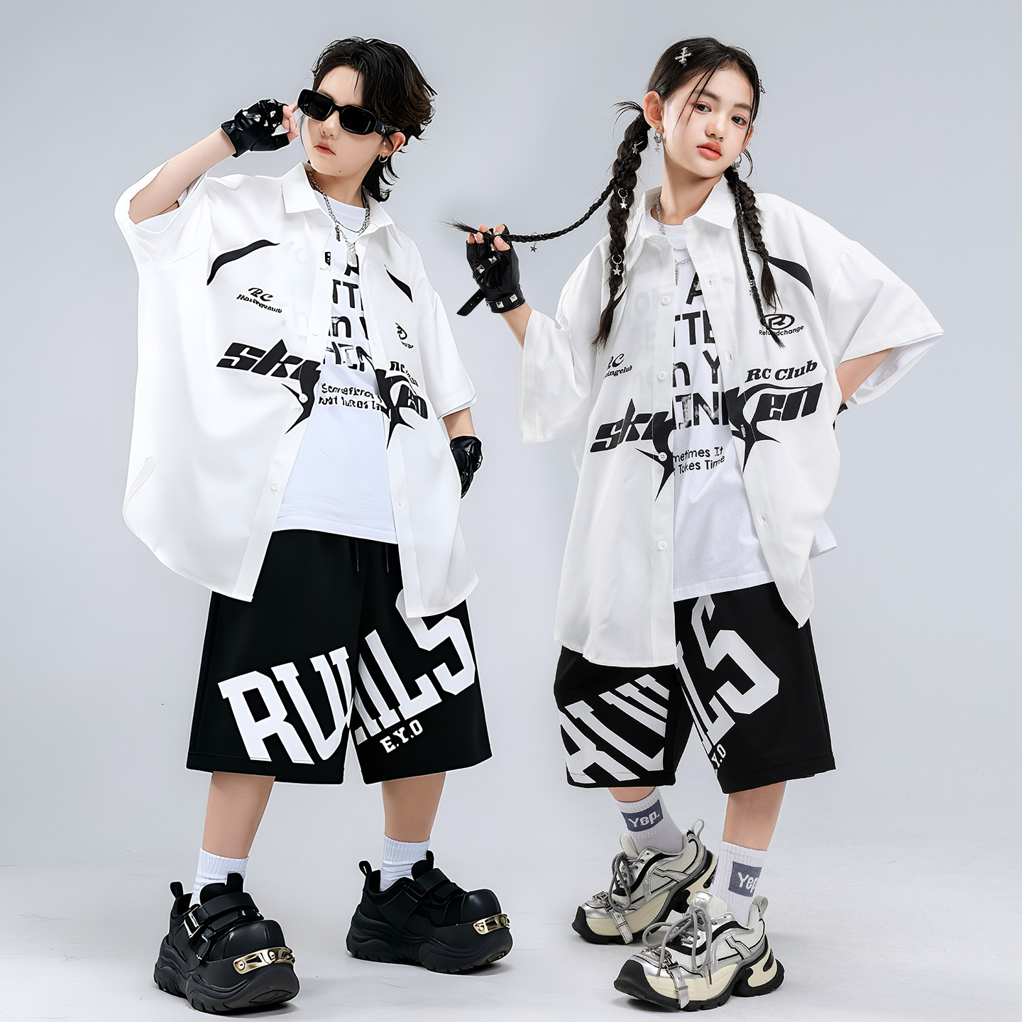 六一儿童街舞嘻哈潮服男童幼儿hiphop演出服女童爵士舞表演服装夏
