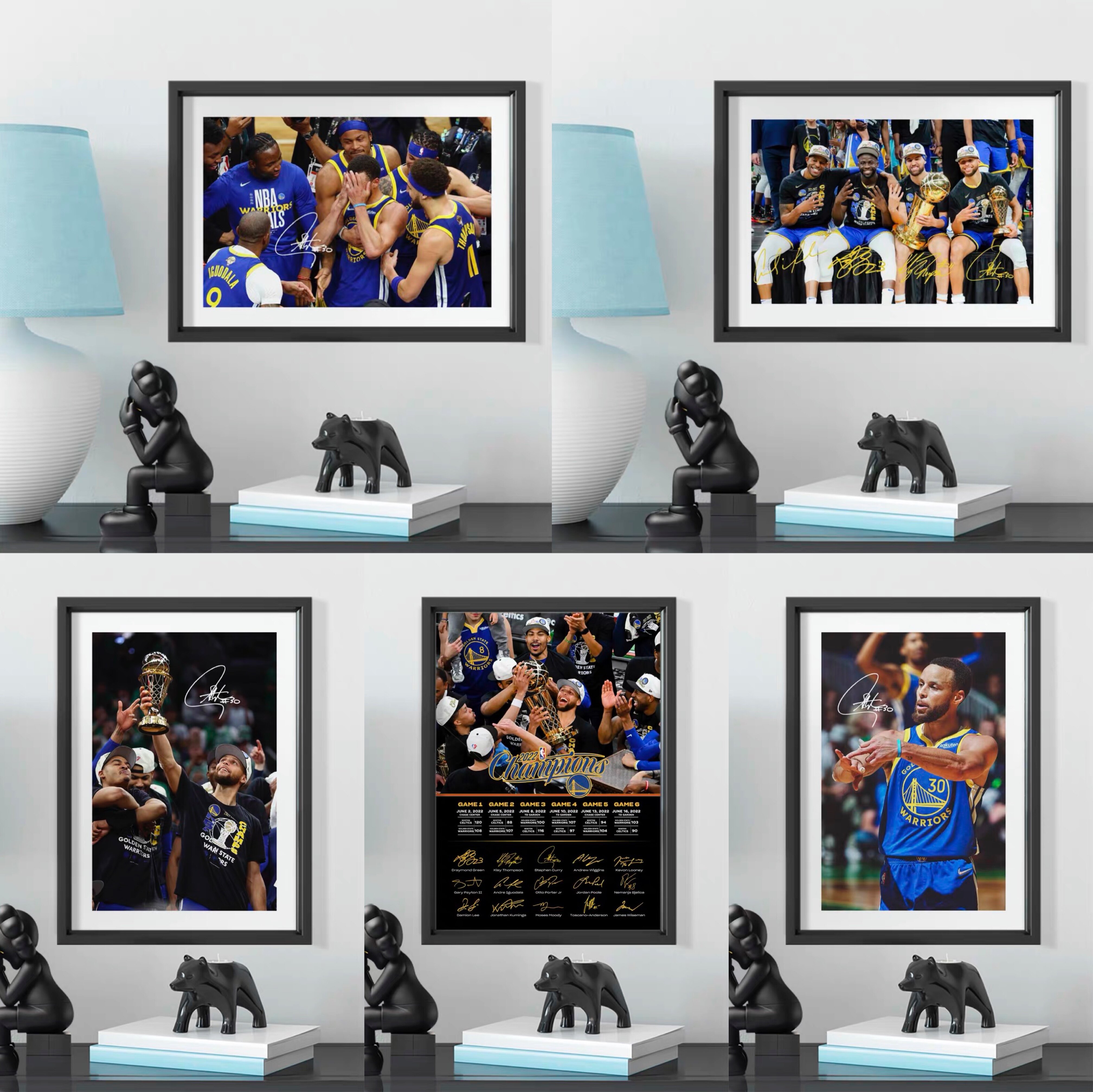 勇士22冠库里fmvp全家福合集签名实木摆台装饰简约照片墙礼物相框