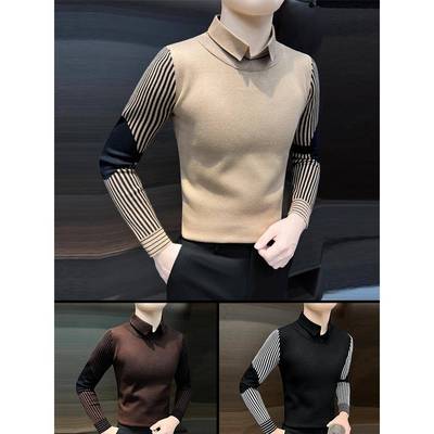 假两件针织衫男2025新款修身男士毛衣秋冬商务男款内搭打底1204e