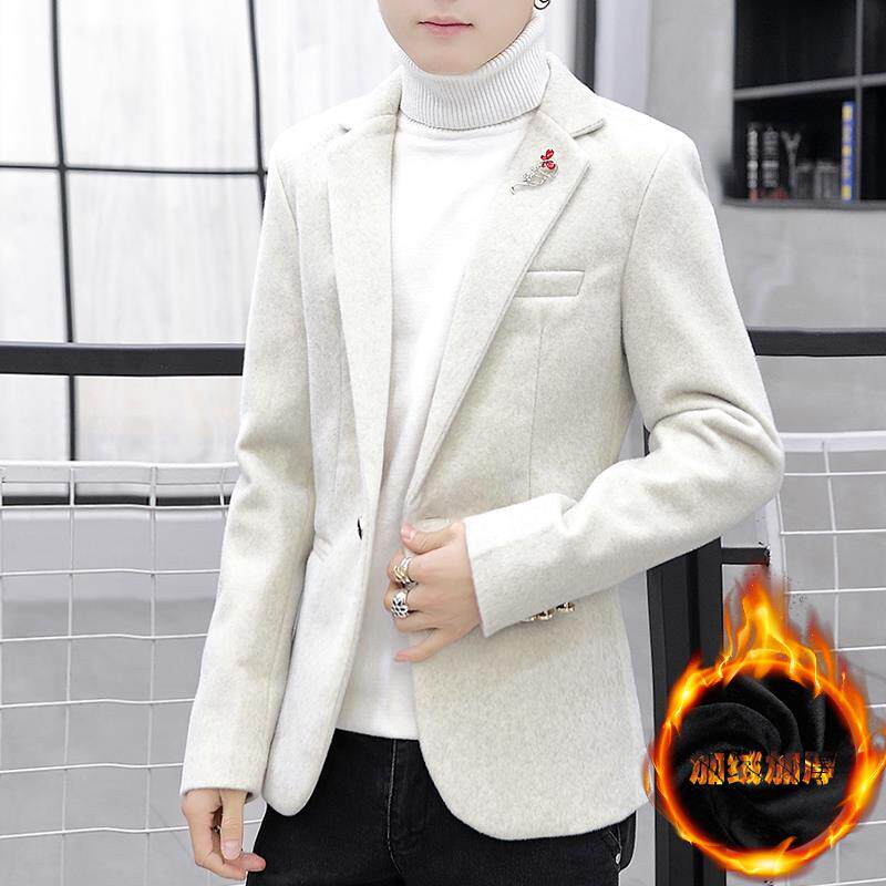 修身英伦加绒加厚毛呢西服秋冬男士韩版潮流西装冬季时尚1209e