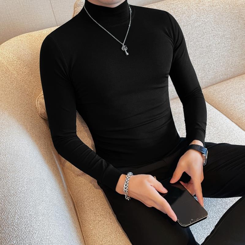 秋冬高领打底衫男士高级感修身弹力韩版中领潮流紧身长袖t恤1028u