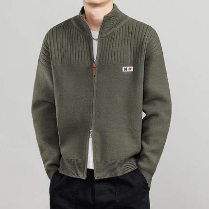 立领针织开衫外套男士秋季帅气纯色宽松韩版夹克高级感男装1215u