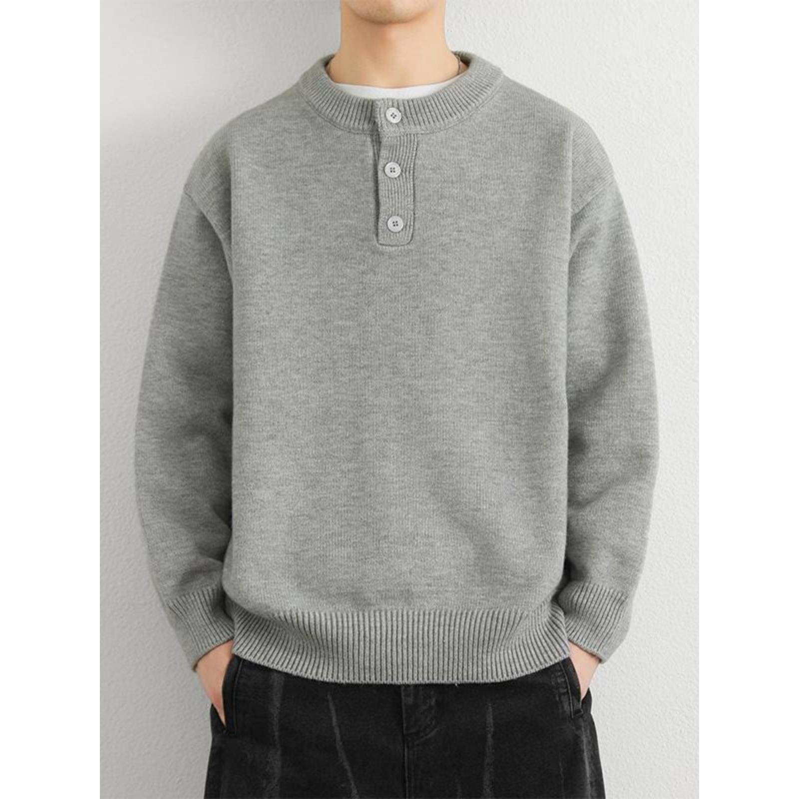 男士毛衣2025冬季套头纯色加厚加绒针织衫宽松毛线衣圆领打1215u