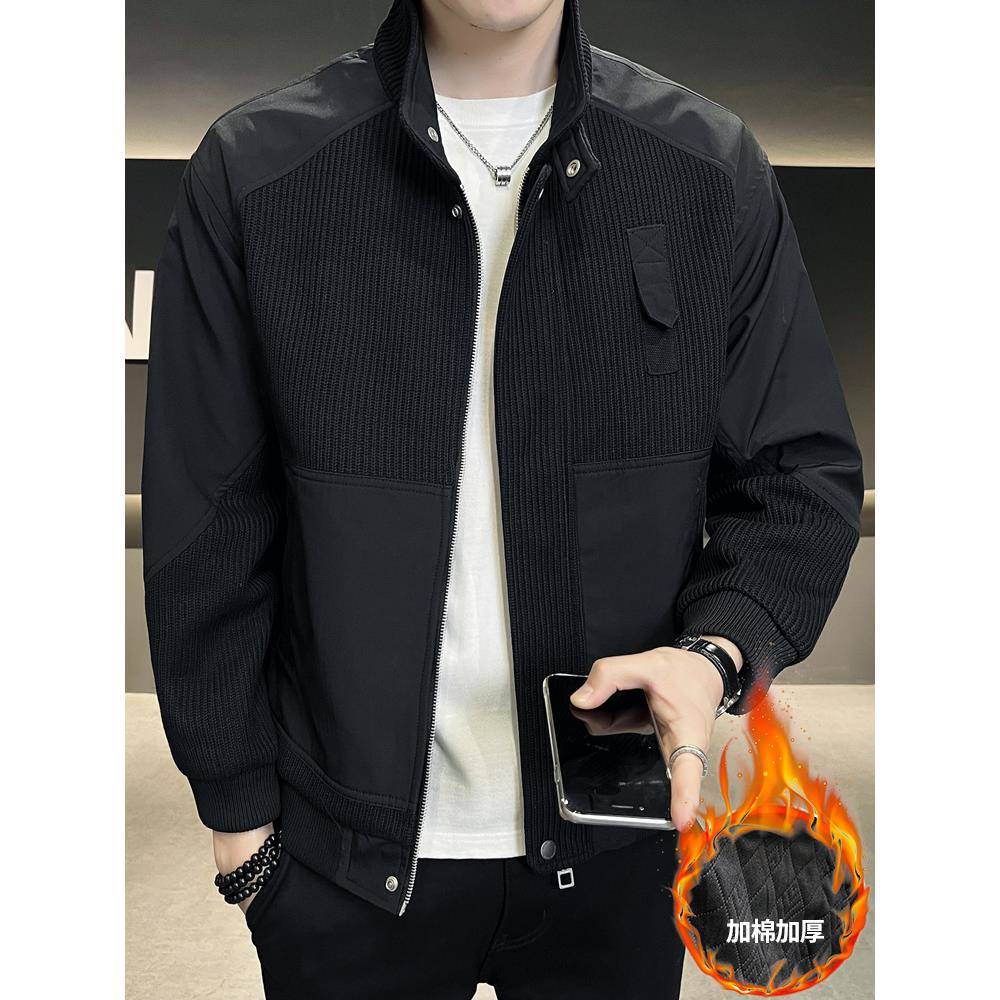 外套男秋冬款夹棉加厚衣服2025新款潮牌高级感拼接男士二棉1206e