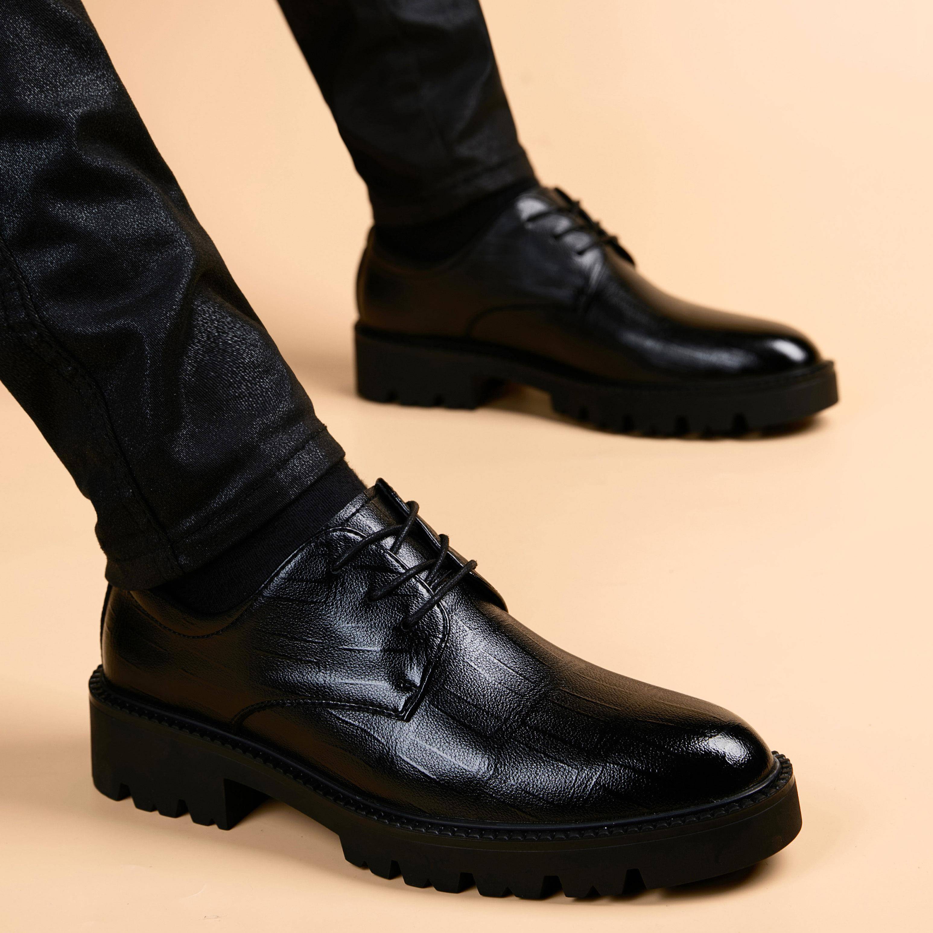 皮鞋男厚底英伦商务正装男鞋秋冬潮流内增高大头休闲圆头皮1027e