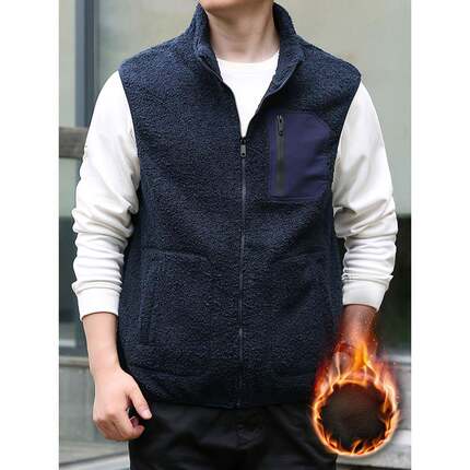 摇粒绒马甲男秋季加绒加厚立领拉炼外套时尚多口袋工装男背1215u