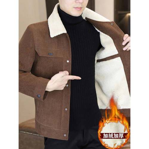 秋冬季新款羊羔绒夹克男士翻领韩版修身加绒加厚短款毛呢大1224n