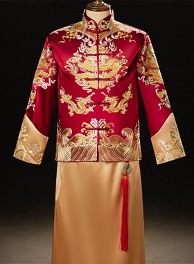 男2021新款结婚中式礼服新郎大码唐装接秀和服季香槟色0911c