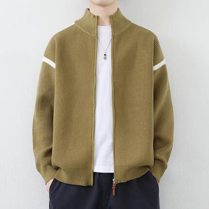 针织开衫外套男秋季立领潮牌宽松休闲夹克男高级感撞色帅气1215u