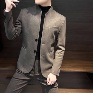 秋季 男士 时尚 商务休闲中山装 痞12211e 新中式 西服外套修身 立领西装