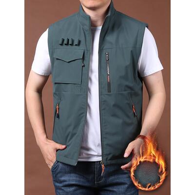 双面穿马甲男士春秋立领多口袋工装背心摇粒绒两面穿马夹男1215u