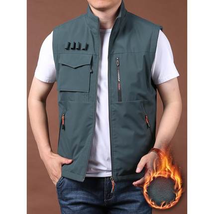 双面穿马甲男士秋冬立领多口袋工装背心摇粒绒两面穿马夹男1215u