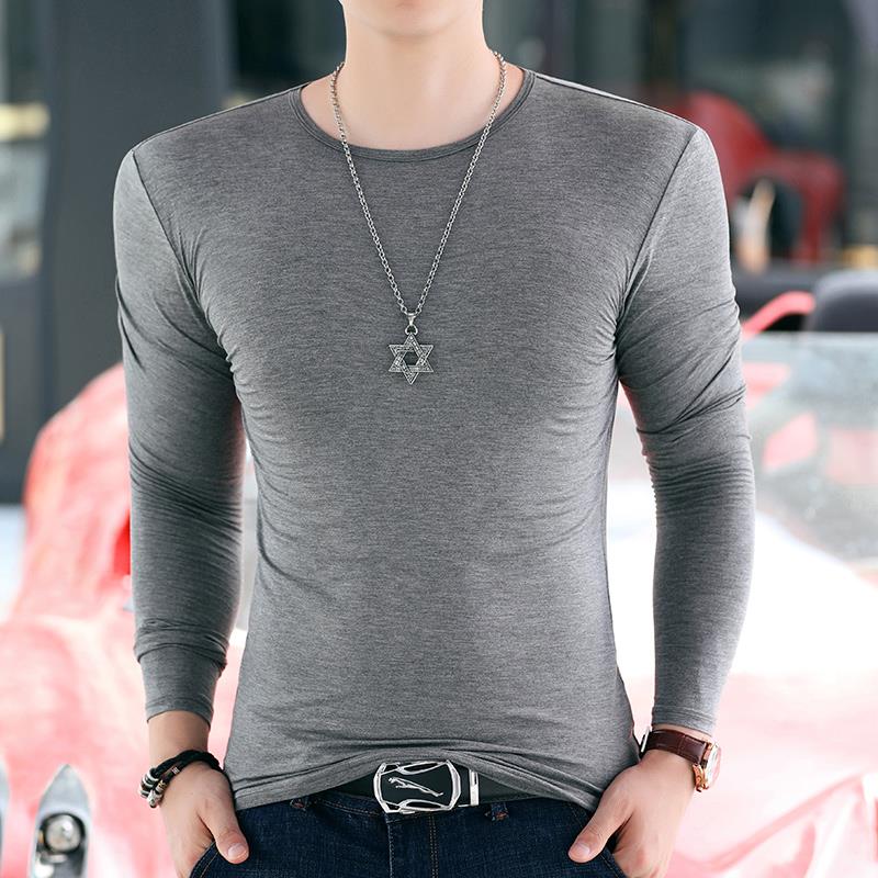 秋冬打底衫男长袖白色紧身圆领T恤大码修身年纯色秋衣潮1028u