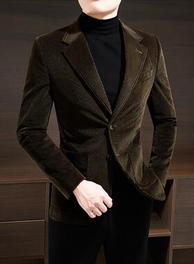 灯芯绒小西装男2025新款痞帅高级感便西韩版修身条绒休闲西1111h