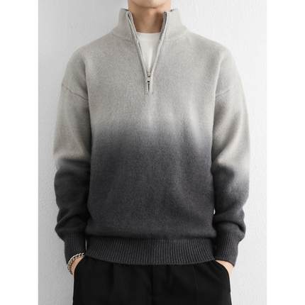 2025秋冬季新款男士拉炼立领毛衣渐变色针织衫加厚男装打底1215u