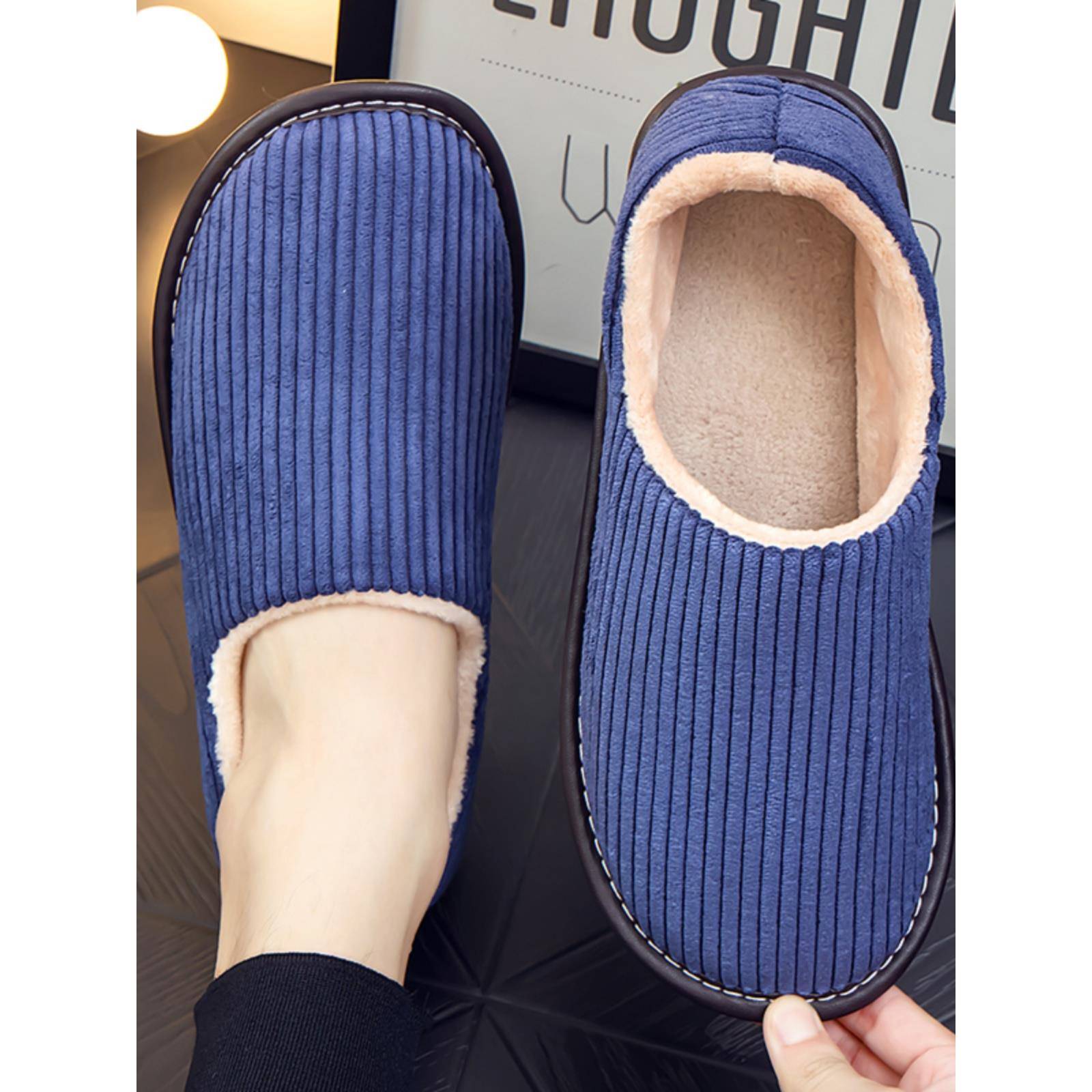 秋冬季布艺拖鞋女居家用包跟室内厚底家居保暖带后跟鞋1119h