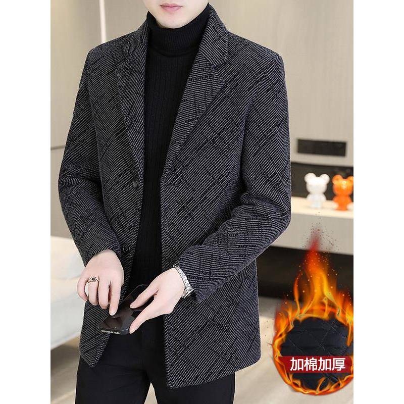 秋冬季新品中年毛呢大衣男士外套中长款休闲西装领风衣男装1209e